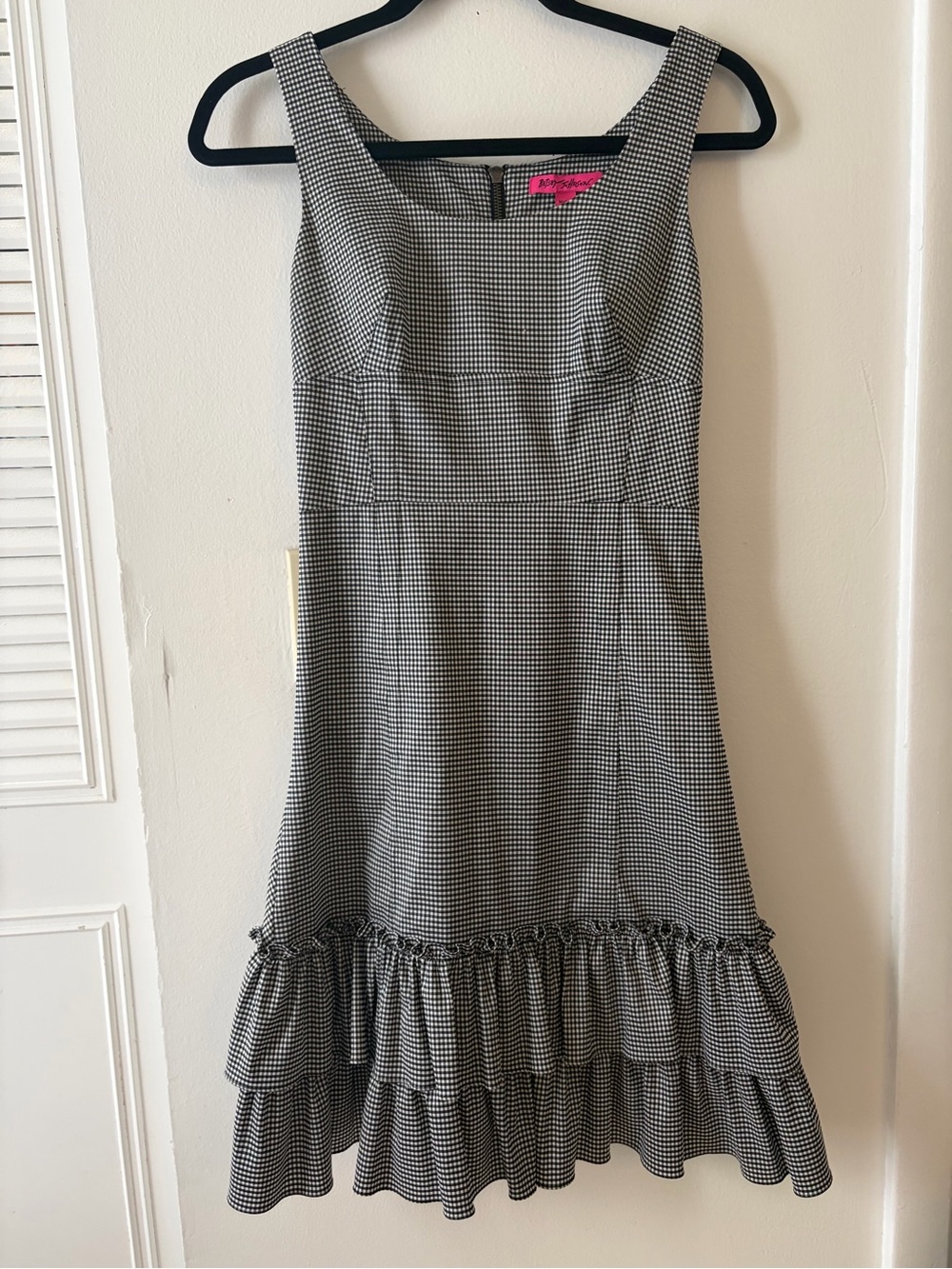 Y2K Betsey Johnson Black & White Gingham Ruffle Hem Dress - 6